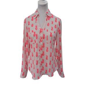Express Size XS Portofino Shirt Neon Pink Pineapple Print Button Front